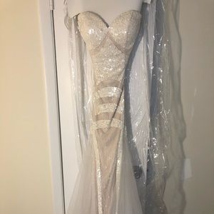 Jovani floor length white and beige gown